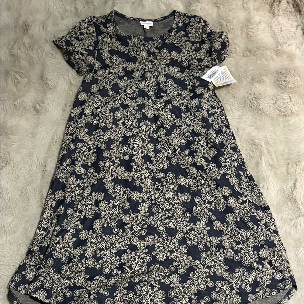 Lularoe Navy and Cream Floral A-Line Dress